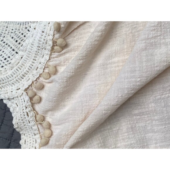 ADIVA Ivory white crochet lace inserts tank top gauzy cotton cloth pompoms Sz L - Picture 5 of 11